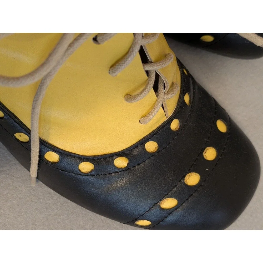 Vintage Style Black Yellow Oxford Brogue Pumps Artsy Spectator Heels EU 43